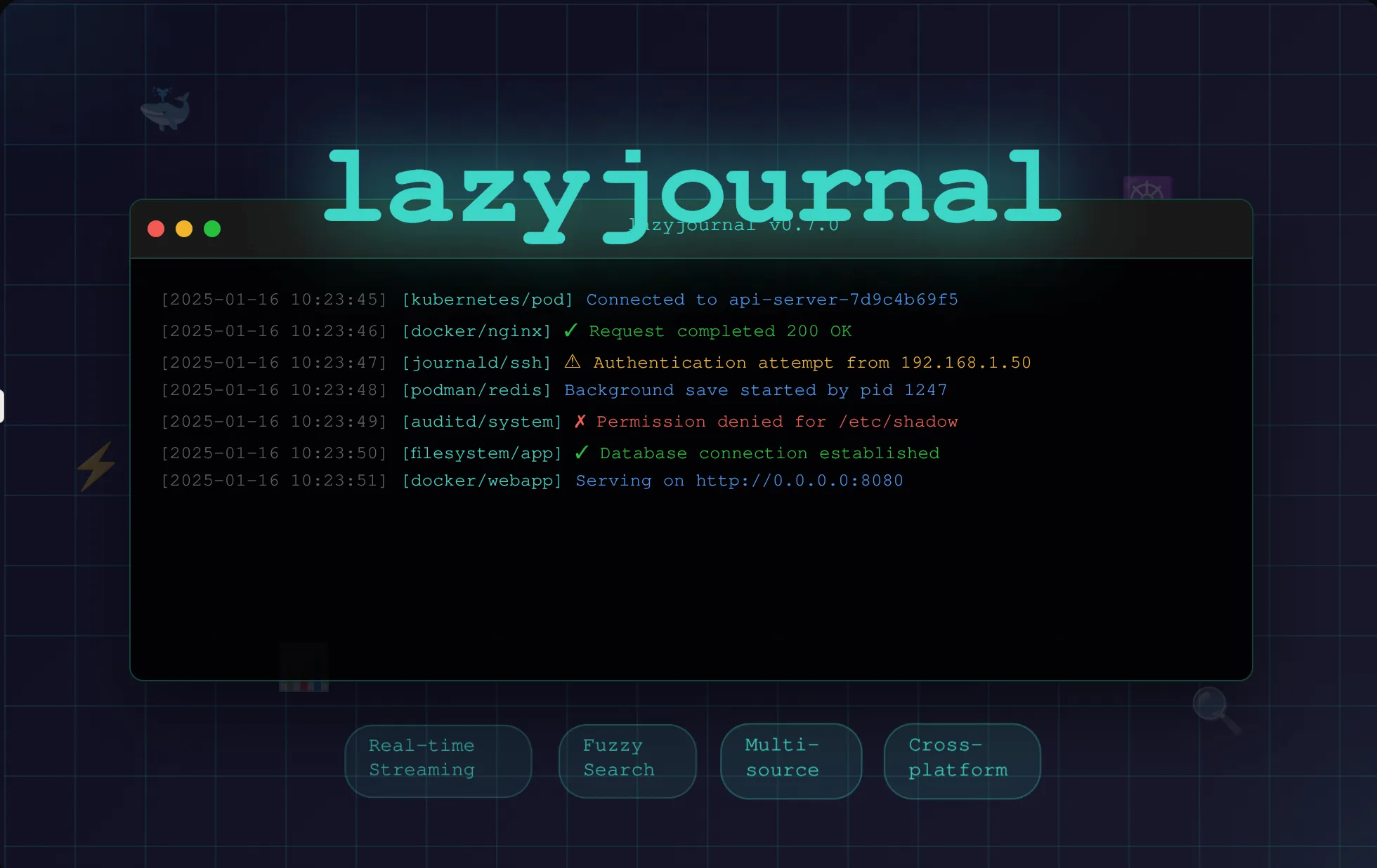 Lazyjournal log viewer interface