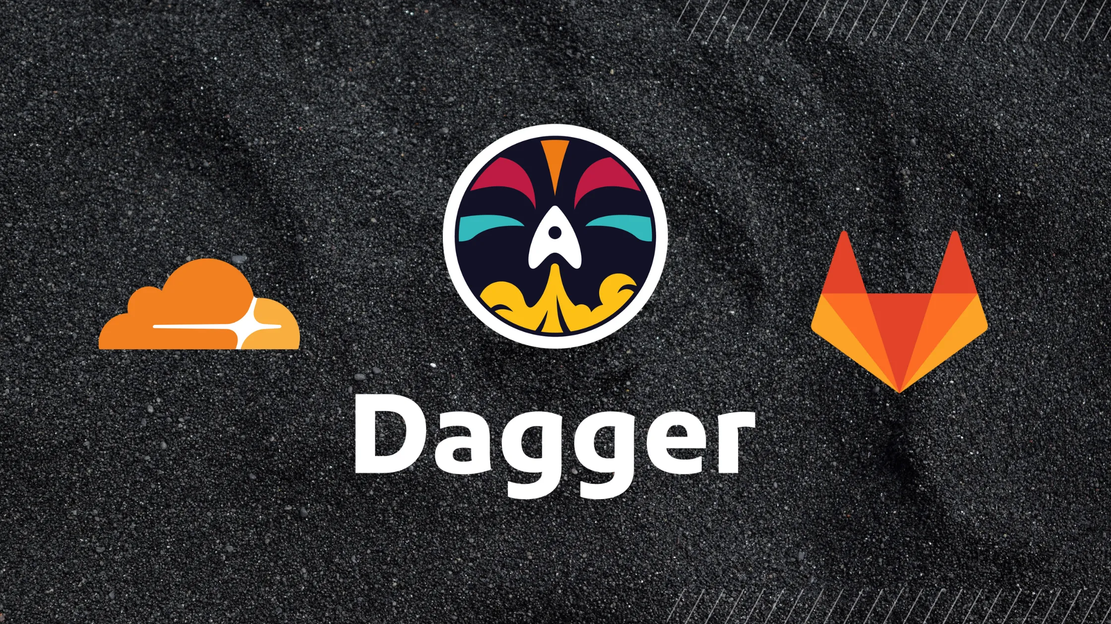 Dagger Logo, with Cloudflare and GitLab Logos